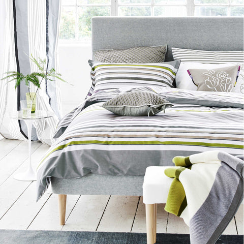 Bombažna elegantna črtasta siva luksuzna posteljnina