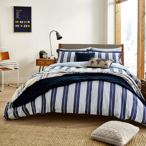 Bombažna klasična modra črtasta posteljnina