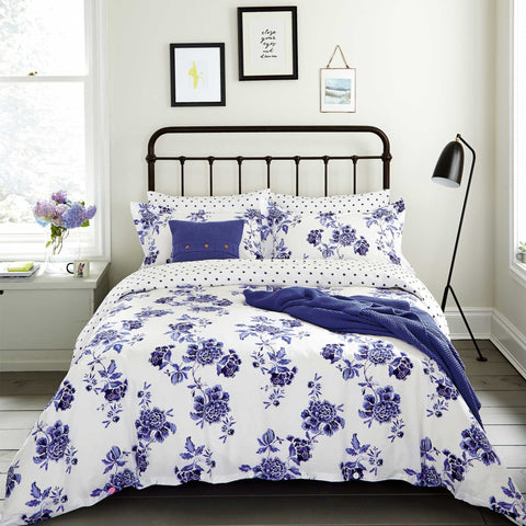 Bombažna cvetlična indigo modra moderna posteljnina